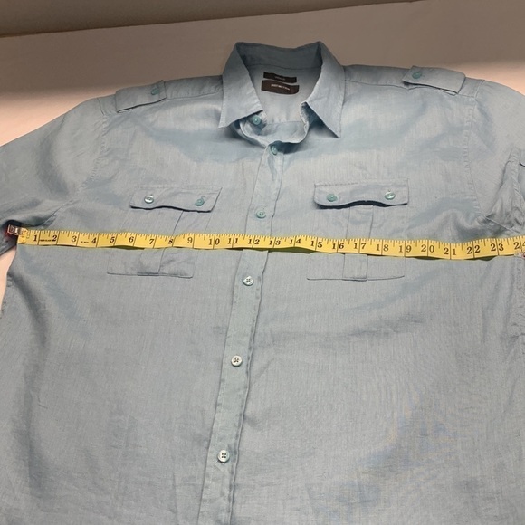 Distinction Short Sleeve 100% Linen Western Button Shirt Size XL 17 1/2 Blue - Picture 7 of 9